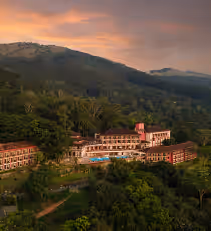A drone view of Amaya Hills. One of the best kandy hotels with 104 rooms & suites and a pool.